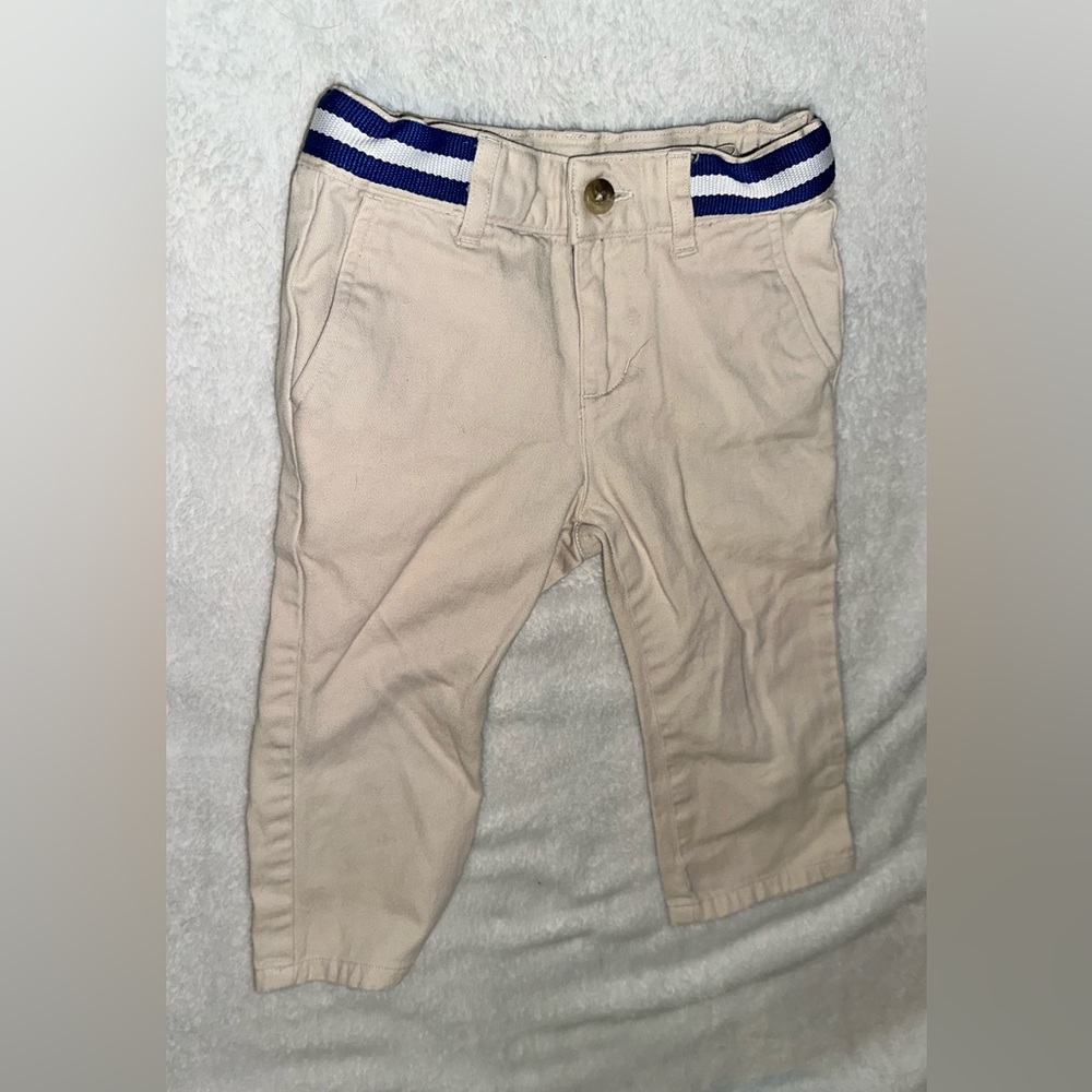 Janie and Jack Beige Pants with Blue Built-In Belt